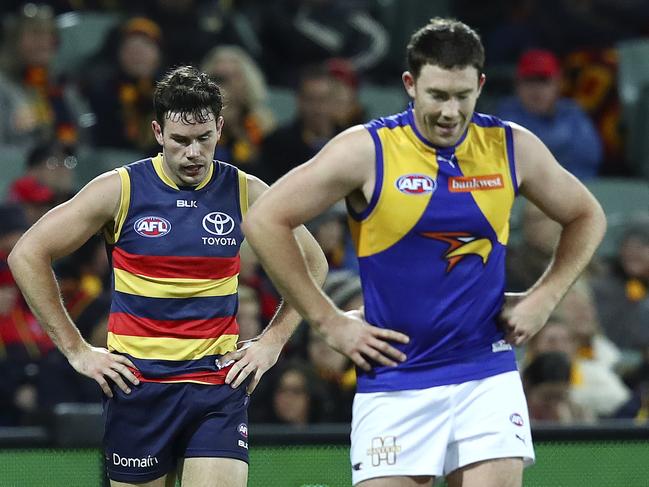 AFL - Adelaide Crows v West Coast Eagles at Adelaide Oval. Brothers Mitch and Jeremy McGovern. Picture Sarah Reed