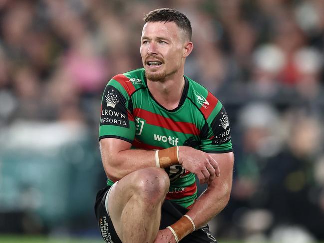 SYDNEY, AUSTRALIA - SEPTEMBER 24: Damien Cook of the Rabbitohs looks on during the NRL Preliminary Final match between the Penrith Panthers and the South Sydney Rabbitohs at Accor Stadium on September 24, 2022 in Sydney, Australia. (Photo by Matt King/Getty Images)