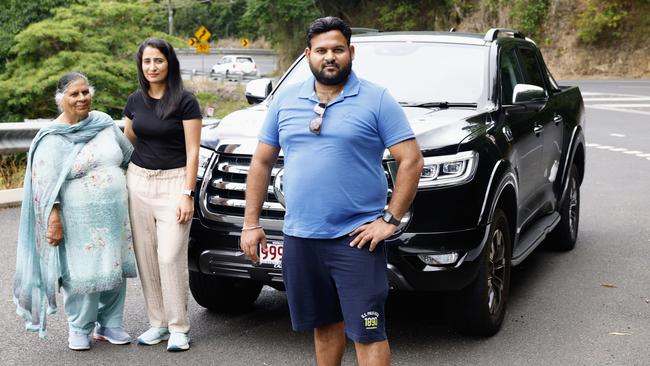 Yuvi Dhanju from Redlynch, pictured with his mother Kuldeep Kaur and his wife Naz Dhanju, uses the road frequently and wants to see more roadworks done to improve safety. Picture: Brendan Radke