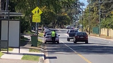 Police at the Queens Rd site this morning where one man complained about officers not wearing face masks while doing random breath tests.