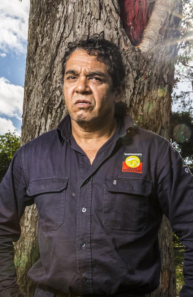 Darren Burns, Land and Sea manager with QYAC (Quandamooka Yoolooburrabee Aboriginal Corporation) on Stradbroke Island. Picture: Glenn Hunt