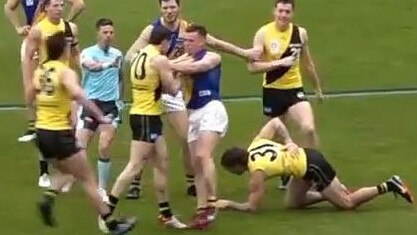 A clash erupts between Williamstown and Richmond players at the VFL match. Picture: AFL