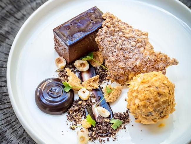 The Tilbury Hotel's Milk Chocolate Delice with malted barley and hazelnut praline ice cream.