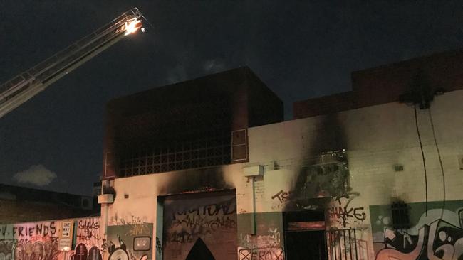 Fire at abandoned supermarket, Brunswick East. Picture: Josh Fagan