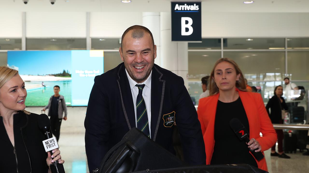 Outgoing Wallabies coach Michael Cheika arrives at Sydney Airport.