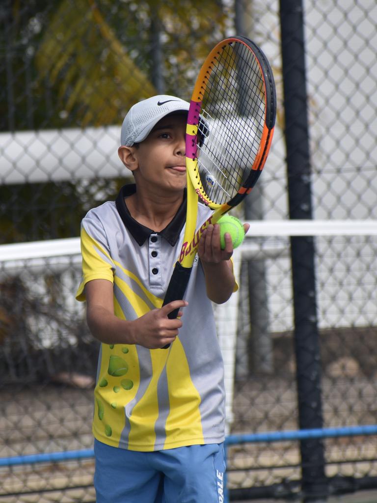 Players on court at the JDS Central Region tournament at the Rockhampton Regional Tennis Centre on July 14, 2024.