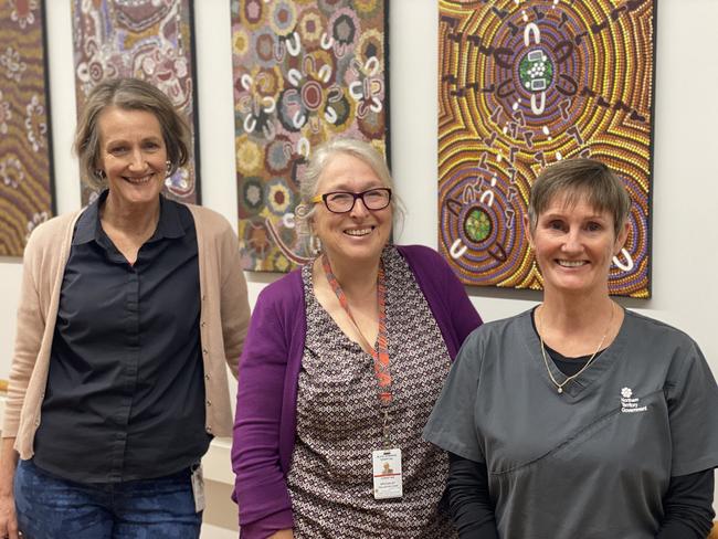 (L - R) Ampere Amantye-Akeme Palliative Care Facility Social Worker Robyn Linsdell, Palliative Care Consultant  Christine Sanderson and Nurse Management Consultant  Natalie Anderson. Picture: ALYCE MOKRZYCKI