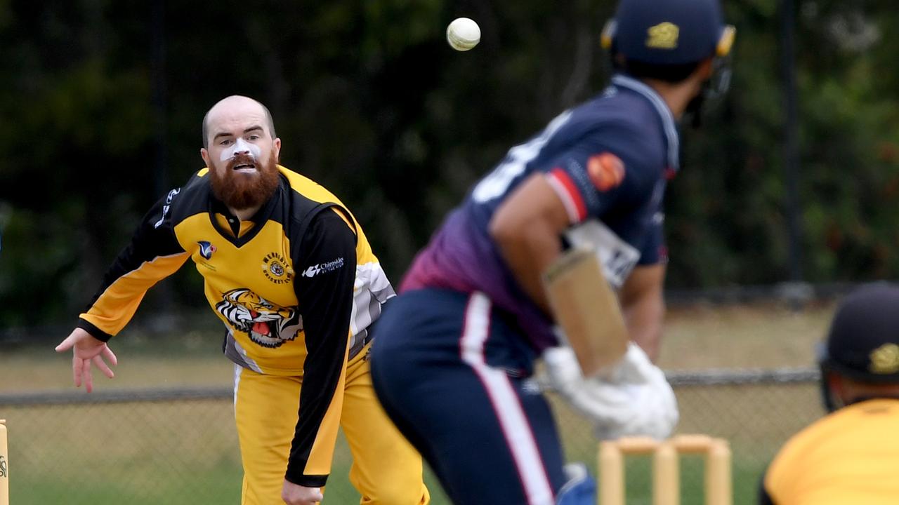 VSDCA - Werribee’&#149;s Matthew Palmer sends one down against Yarraville. Picture: Andy Brownbill