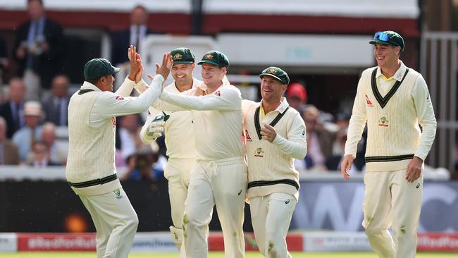 Steve Smith claimed a screamer to dismiss Joe Root. Picture: Getty