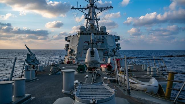 The Arleigh-Burke class guided-missile destroyer USS Barry (DDG 52) conducting underway operations in the South China Sea. Picture: AFP.