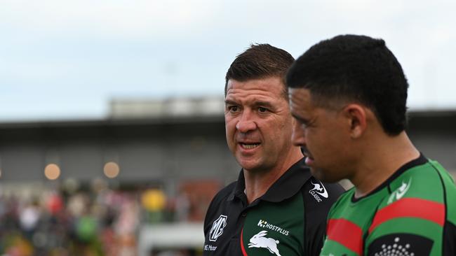 Rabbitohs head coach Jason Demetriou hit out at suggestions that Mitchell and Walker held too much power at the club on Monday. Picture: Getty Images.