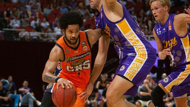 Melo Trimble of the Taipans drives to the basket during the Round 18 NBL match between the Sydney Kings and the Cairns Taipans at Qudos Bank Arena in Sydney, Saturday, February 16, 2019. (AAP Image/Steve Christo) 