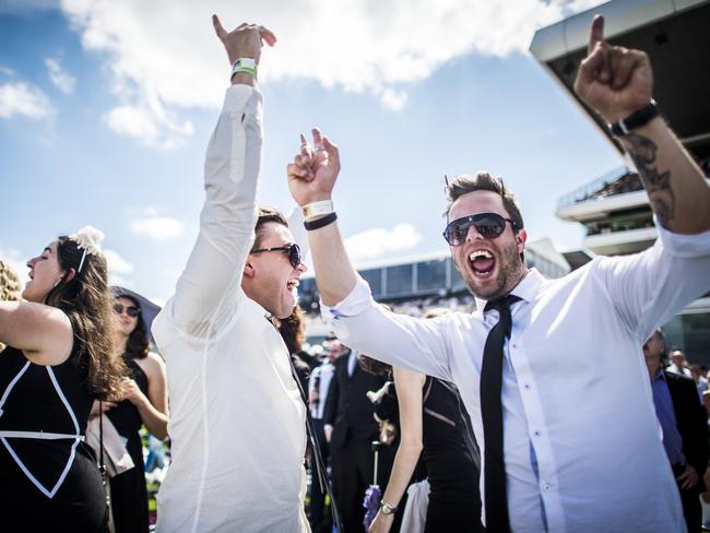 The time-honoured victory strut ... the dollar dance. Picture: Jason Edwards