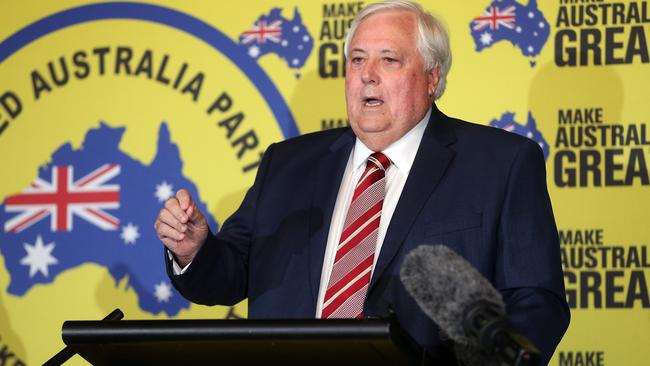 Clive Palmer in Brisbane today announcing his United Australia Party will contest the Queensland election on October 31. Picture: Richard Gosling/ NCANewsWire