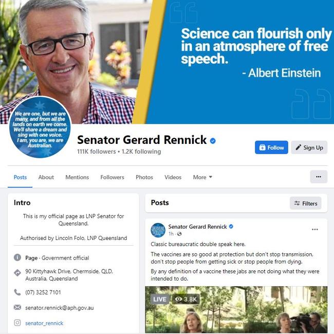 Senator Gerard Rennick's Facebook page.