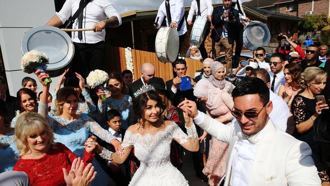 Former Auburn deputy mayor Salim Mehajer holds a lavish wedding, which involved helicopters, supercars, motorbikes, fighter jets and dancing drummers. Picture: Toby Zerna