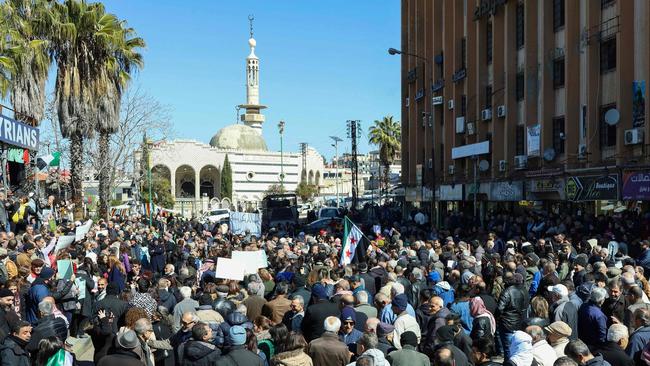 Syrians demonstrate in the central Karama Square of the southern city of Suwaydah on February 25, 2025. Picture: AFP