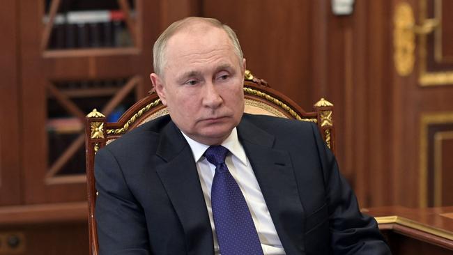 Russian President Vladimir Putin attends a meeting with Saint Petersburg governor at the Kremlin in Moscow on March 1, 2022. Picture: Alexey Nikolsky / SPUTNIK / AFP