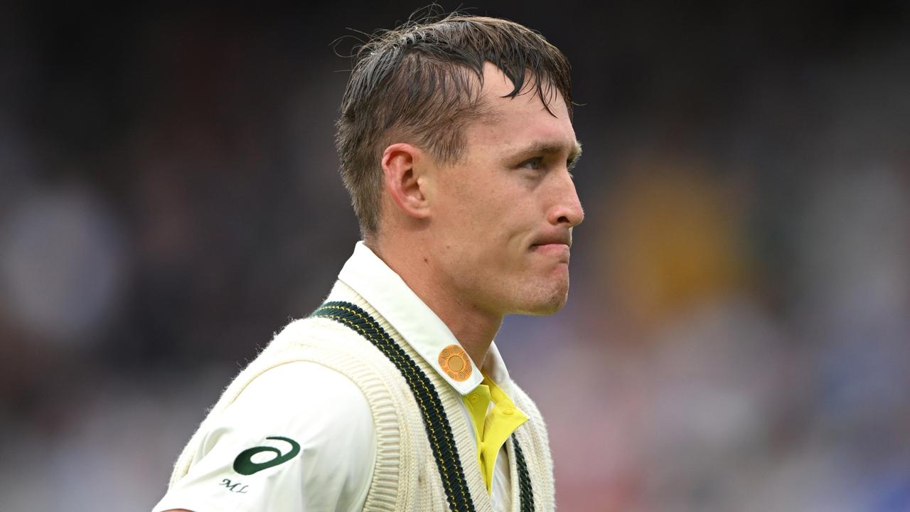 Marnus Labuschagne leaves the field after being dismissed. (Photo by Stu Forster/Getty Images)