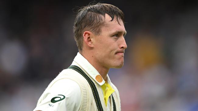 Marnus Labuschagne leaves the field after being dismissed. (Photo by Stu Forster/Getty Images)