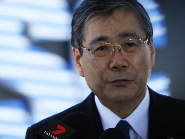 9/2/16 - JMr Shunichi Miyanaga, President/CEO of Mitsubishi Heavy Industries (MHI) with Defence SA ceo Andy Keough following his tour of the ASC facilities. Picture Simon Cross