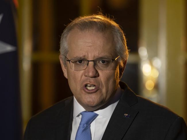 CANBERRA, AUSTRALIA - NewsWire Photos JULY 30, 2021: Prime Minister Scott Morrison holds a press conference after the National Cabinet meeting at The Lodge , Canberra. Picture: NCA NewsWire / Martin Ollman