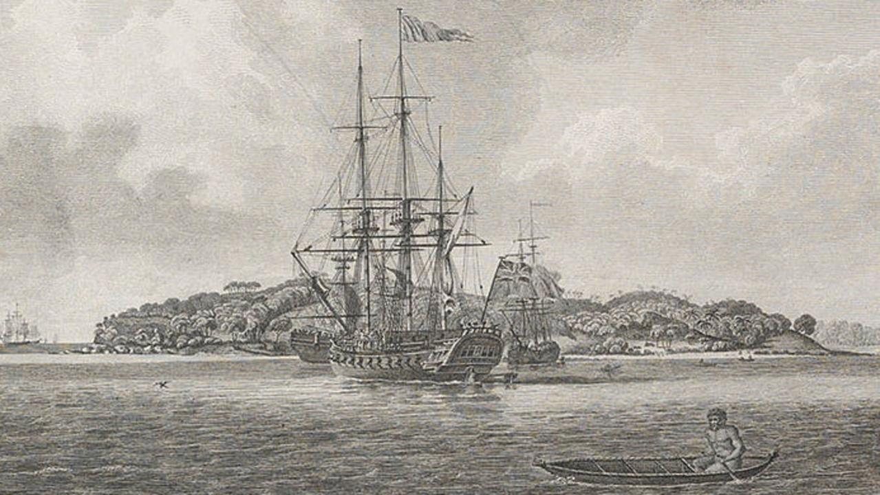 The First Fleet in Botany Bay. Picture: State Library of NSW