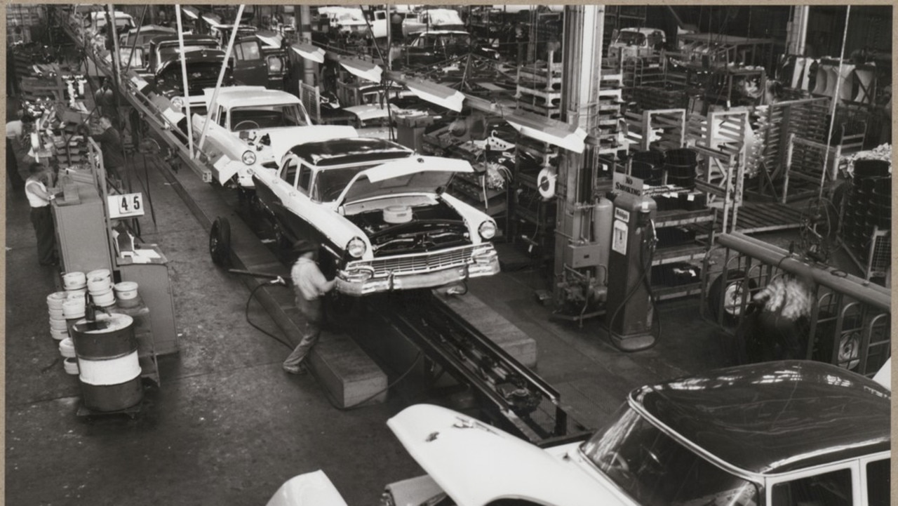 3: Ford Customlines being assembled at the Ford Geelong plant in the early 1950s.