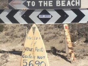 A sign near Cactus Beach at Penong warning people to stay away.