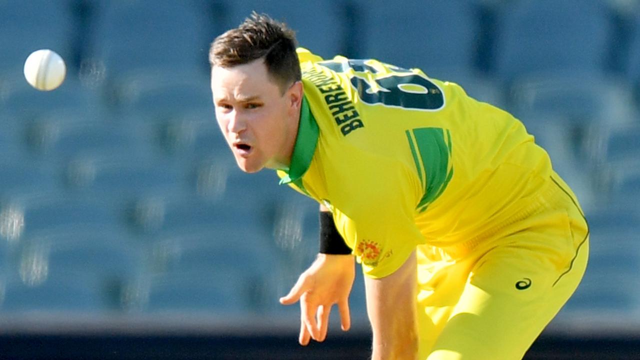 Jason Behrendorff of Australia bowls during the second One-Day International.