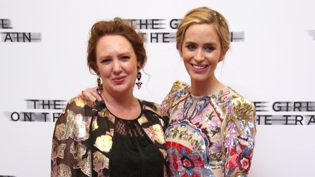 Author Paula Hawkins with the “too beautiful” yet “extraordinary” Emily Blunt, star of The Girl on the Train. Photo by Joel Ryan/Invision/AP