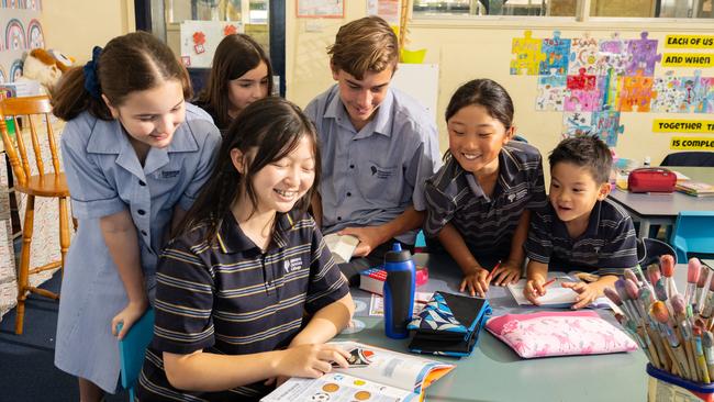 Emmaus Christian College Amelie, 10, Eva, 9, Yingge, 13, Hudson, 14, Isabella, 8, and Sam, 8. Picture: Morgan Sette