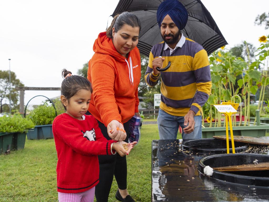 Gurbani Grewal with her mum Aman Grewal and dad Gurkhushdeep Grewal at the 2022 Toowoomba Royal Show, Saturday, March 26, 2022. Picture: Kevin Farmer