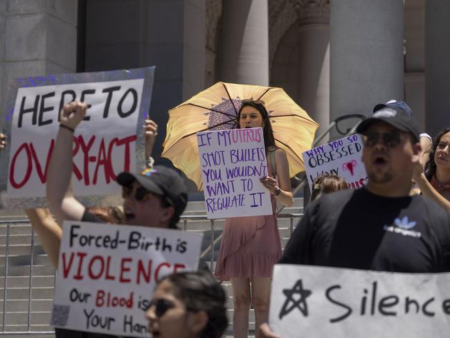 Protesters denounce the US Supreme Court's decision to end abortion rights protections at City Hall. Picture: David McNew/Getty Images/AFP