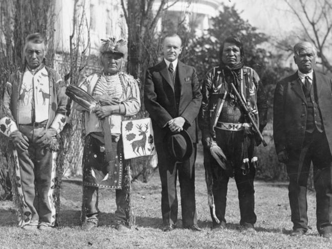 American President Calvin Coolidge with Osage nation people at the White House in 1924