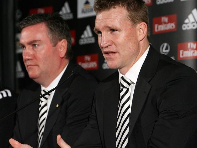 MELBOURNE, AUSTRALIA - JULY 28: Coach Michael Malthouse, Collingwood President Eddie McGuire and Nathan Buckley announce a five year coaching plan for the Collingwood Football Club at a press conference at the Lexus Centre on July 28, 2009 in Melbourne, Australia. (Photo by Robert Prezioso/Getty Images)