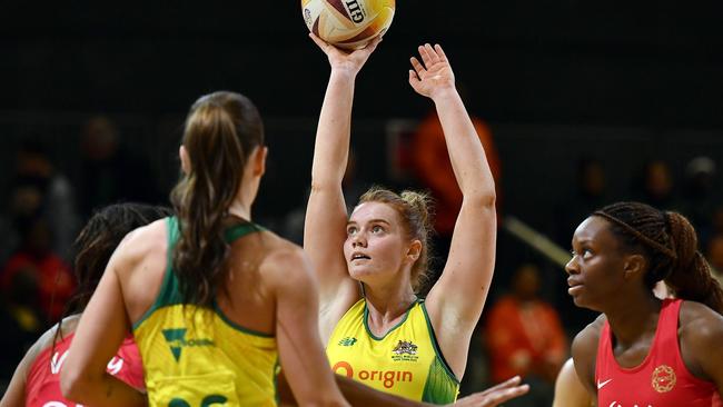 CAPE TOWN, SOUTH AFRICA - AUGUST 03: Steph Wood (Vice-Captain) of Australia during the Netball World Cup 2023, Pool F match between Australia and England at Cape Town International Convention Centre Court 1 on August 03, 2023 in Cape Town, South Africa. (Photo by Ashley Vlotman/Gallo Images/Netball World Cup 2023 via Getty Images)