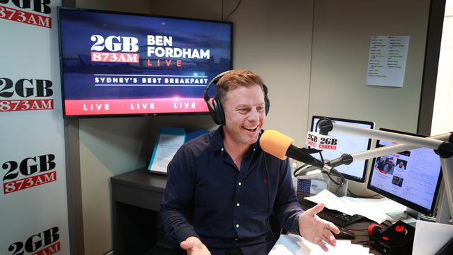 2GB radio host Ben Fordham in his Sydney studio. Picture: John Feder.