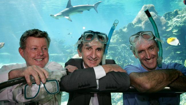 Daniel Gschwind (centre) at the launch of a climate change initiative for Great Barrier Reef tourism operators, pictured with Dr Russell Reichelt (left) and Peter Gash (right).