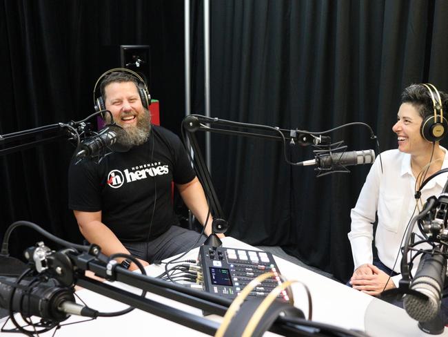 In the Launchpad Studios sound booth are Jarryd Townson of the Homemade Heroes podcast series and Split Spaces manager Deb Allan. Picture: Contributed