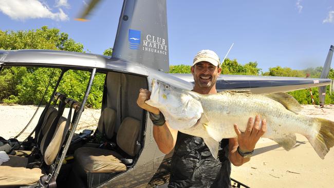 David Blanck with a barra he says he caught while heli-fishing with Matt Wright at Shady Camp.