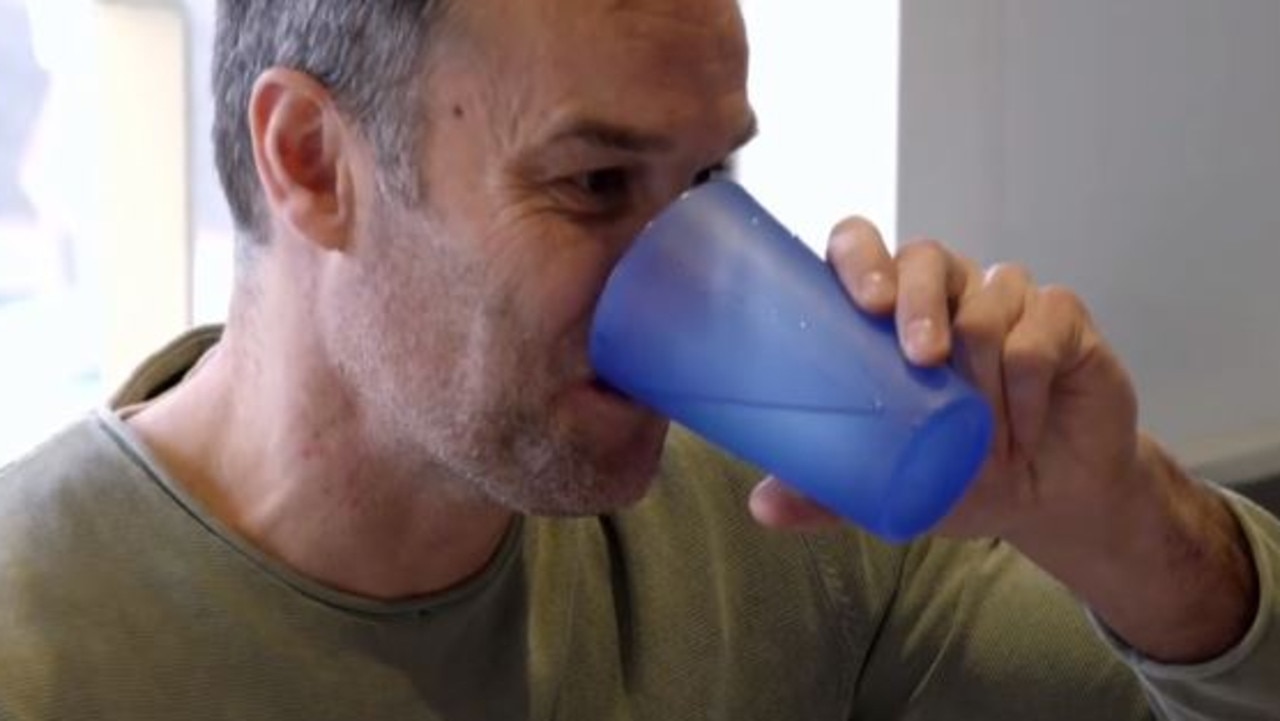 He only has one cup — and it’s plastic 