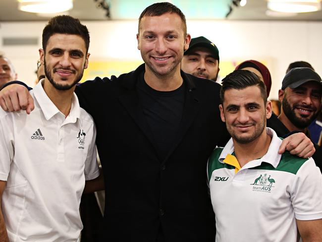 Ian Thorpe with Olympian Safwan Khalil (L) and Ali Khalil (R). Picture: Adam Yip