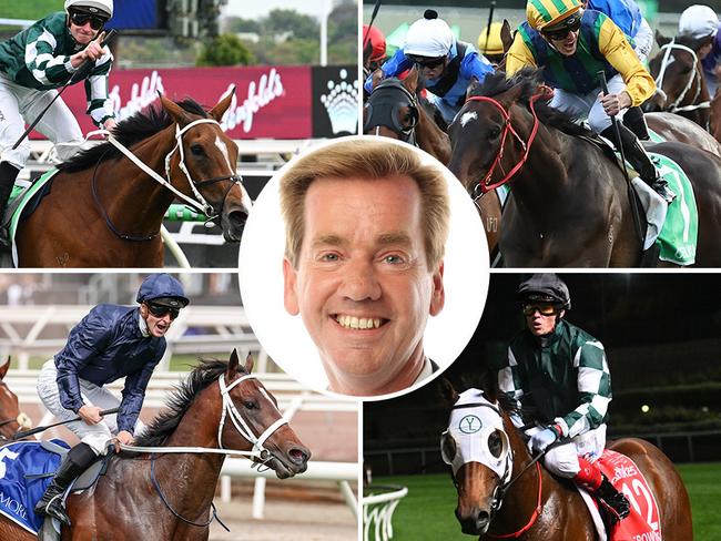 Ray Thomas (inset) previews all today's racing action, which includes the clash between Via Sistina (top left) and Ceolwulf (top right) in the Group 2 Apollo Stakes at Randwick and the showdown between Switzerland (bottom left) and Growing Empire in the Group 1 Black Caviar Lightning Stakes at Flemington.