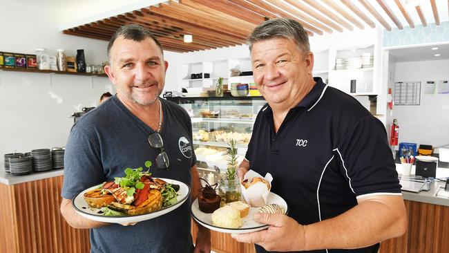 Business partners Jamie Milverton and Richard Lane are excited with their new venture Barista on Baden. Picture: Patrick Woods.