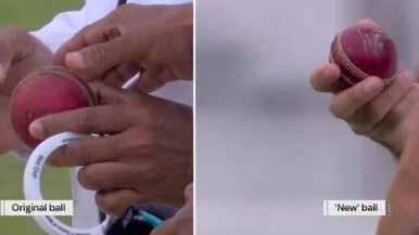 Old ball vs new ball at the Ashes Fifth Test. Picture Channel 9