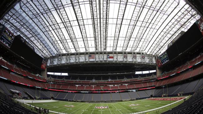 The field at NRG Stadium is prepared for the NFL Super Bowl 51.