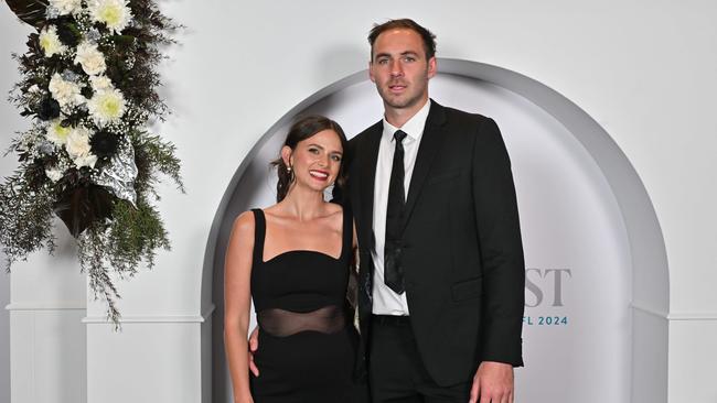 Jeremy and Kellie Finlayson on the Port Adelaide AFL/SANFL Best &amp; Fairest red carpet at the Adelaide Convention Centre. Picture: Brenton Edwards