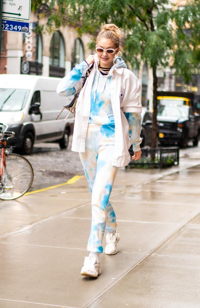 Gigi Hadid in one the season’s most popular trends – tie dye. Picture: Gotham/GC Images