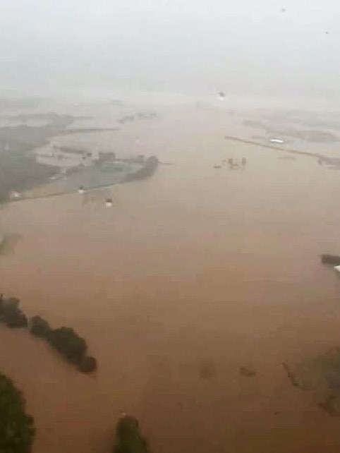 Flooding in the Cairns area shot from a plane landing at Cairns Airport.